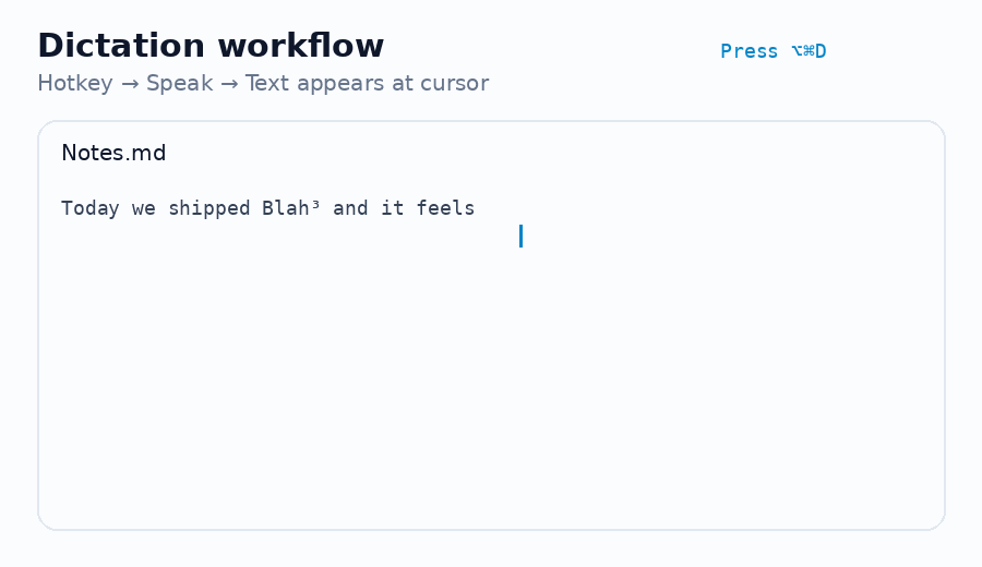 Blah³ Demo - Dictation in action